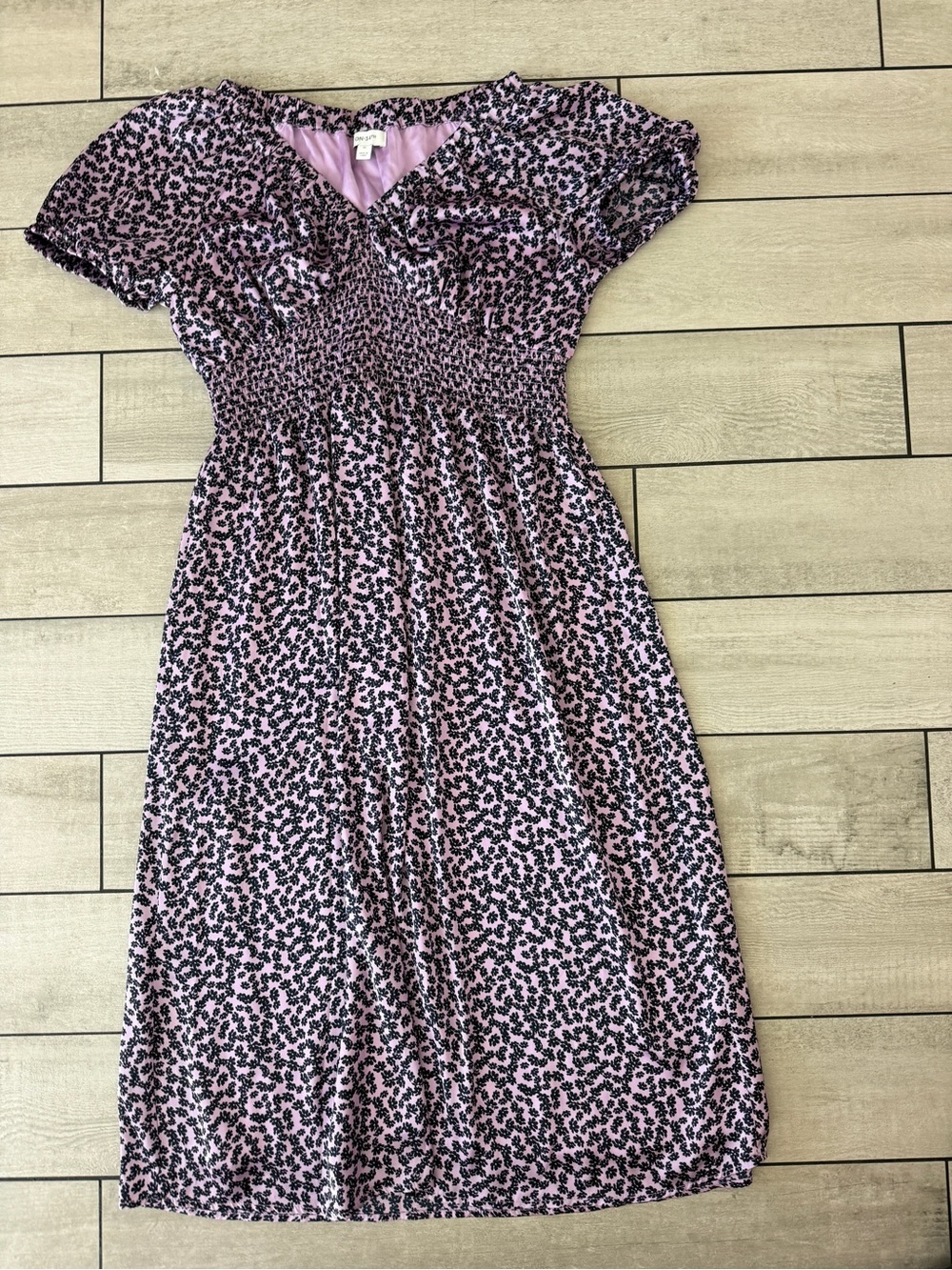 Smocked Waist Purple floral Print Midi Dress